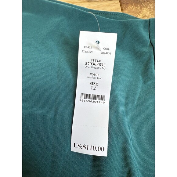 NWT White House Black Market Women's Tropical Teal One Shoulder Dress Size 12 - Picture 3 of 14